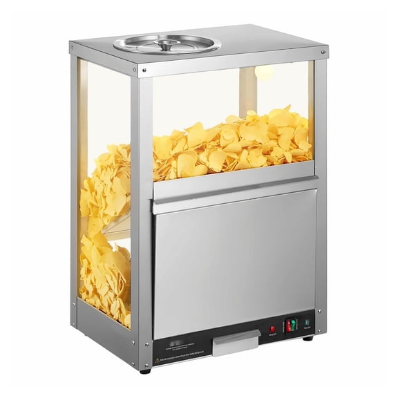 Nacho Chip Warmer 84.5QT, Commercial Chip Warmer Machine with Light & Deflector, Stainless Steel Nacho Machine for Chips, Popcorn, Peanuts - Restaurant & Concession