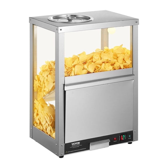 Nacho Chip Warmer 84.5QT Commercial Food Warmer for Chips Popcorn Peanuts Stainless Steel Display Cabinet with Light & Temperature Control