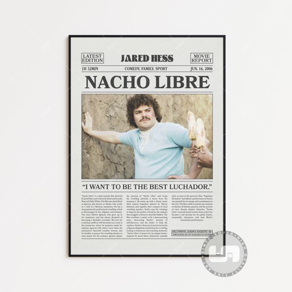 Nacho Libre Jared Hess Retro Newspaper Movie Poster