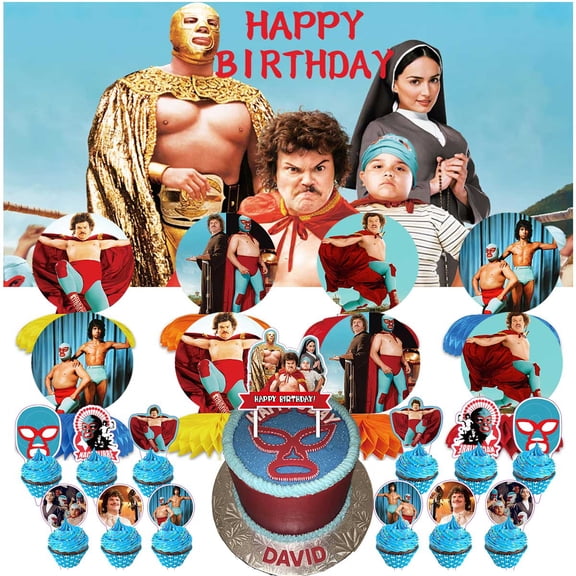 Nacho Libre Party Decorations Banner Decor Supplies Honeycomb Centerpieces Table Toppers Cake Toppers for Birthday Photo Props
