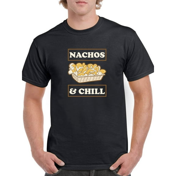 Nachos And Chill Food Love Men Black T-Shirt, Male Large
