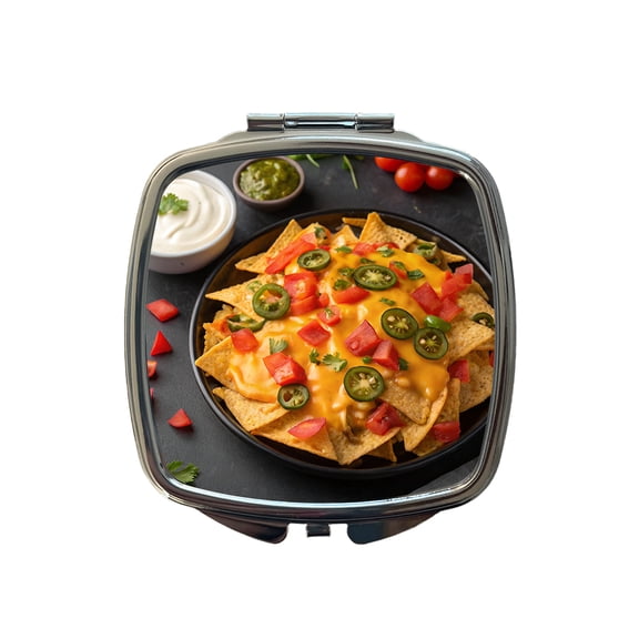 Nachos Chips Salsa Cheese Mexican Travel Makeup Handbag Purse Small Pocket Compact Mirror