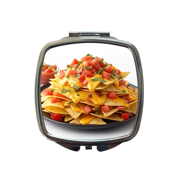 Nachos Plate Mexican Salsa Cheese Travel Makeup Handbag Purse Small Pocket Compact Mirror