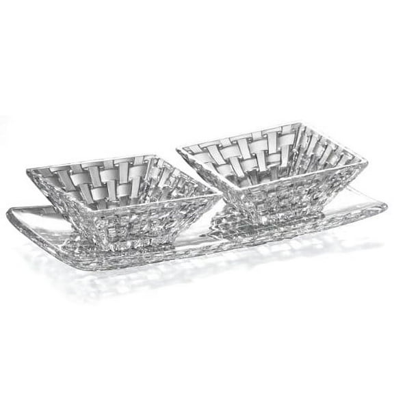 Nachtmann Dancing Stars Bossa Nova Crystal Rectangular Plate with 2 Square Condiment Bowls