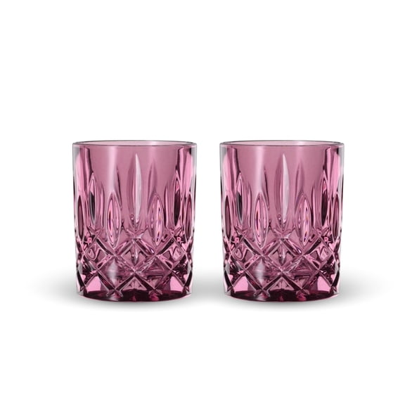 Nachtmann Noblesse 10.4 oz Whiskey Tumblers (Set of 2) - 4" Transparent Crystal Glasses, Diamond-Cut Design, Dishwasher Safe Glassware for Bourbon & Cocktails - Everyday Glassware Essentials (Berry)