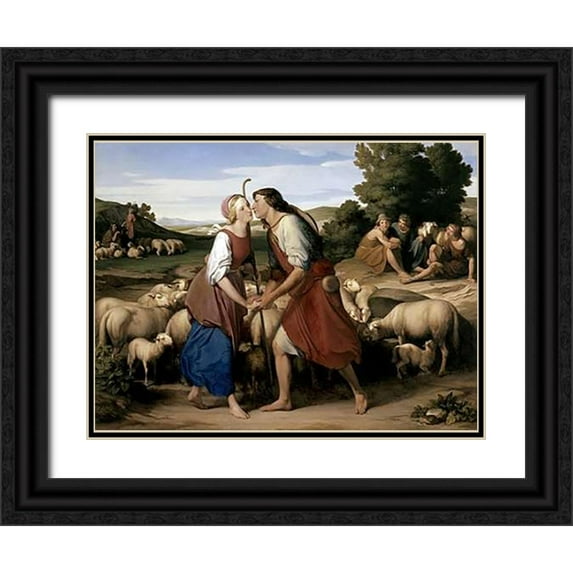 Nacke, Gustav Heinrich 14x12 Black Ornate Wood Framed with Double Matting Museum Art Print Titled - Jacob and Rachel