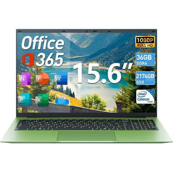 Naclud 15.6" Windows 11 Laptop 36GB DDR4 128+2048GB ROM Computer, 4 Core Celeron N5095, 1yr Free Office 365 Subscription, Support 5TB Expansion, Copilot