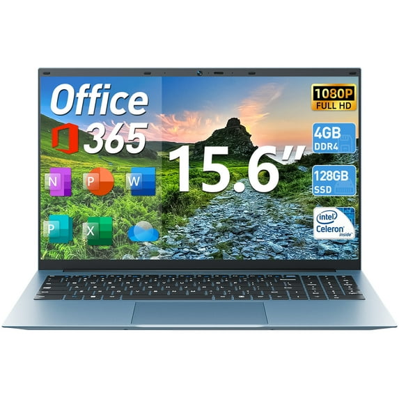 Naclud 15.6" Windows 11 Laptop 4GB DDR4 128GB ROM Computer, 4 Core Celeron N5095, 1yr Free Office 365 Subscription, Support 5TB Expansion, Copilot
