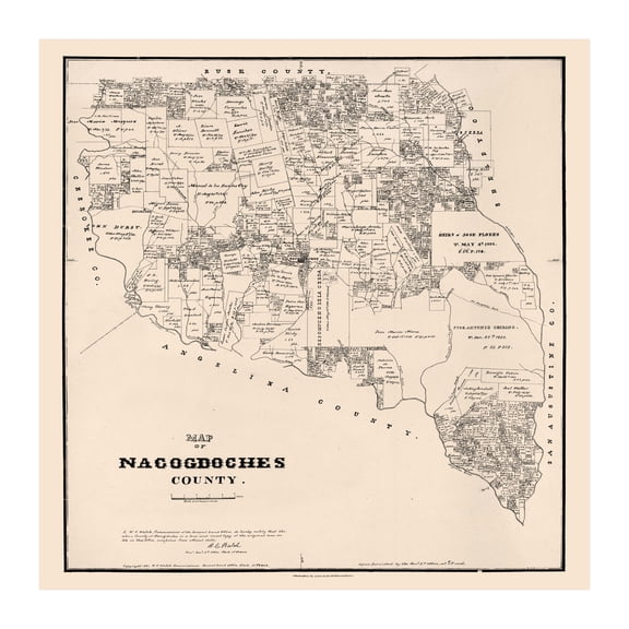 Nacogdoches County Texas Art, 1881 Vintage Map of Nacogdoches County TX History Wall Decor Gift, Old Nacogdoches County TX Map - 30" x 30" Unframed Print