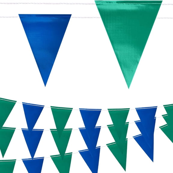 Nacrum 10 m Perimeter Marking Flags Blue Green Safety Pennant Banner String, Fade-Resistant Outdoor Traffic & Construction Warning Line