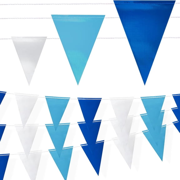 Nacrum 10 m Perimeter Marking Flags  Blue Light blue White Triangle Safety Pennant Banner String, Fade-Resistant Outdoor Traffic & Construction Warning Line