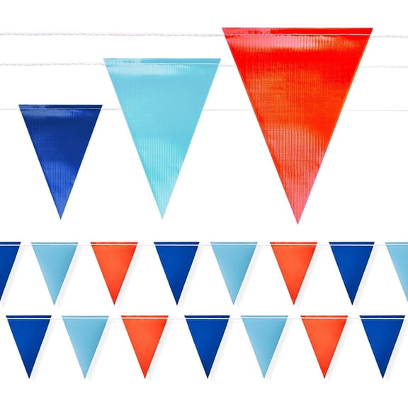 Nacrum 10 m Perimeter Marking Flags Blue Orange Triangle Safety Pennant Banner String, Fade-Resistant Outdoor Traffic & Construction Warning Line