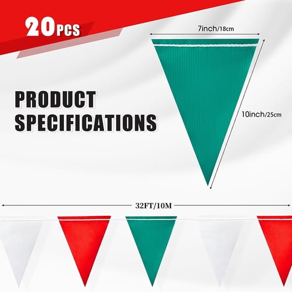 Nacrum 10 m Perimeter Marking Flags Green Red White Safety Pennant Banner String, Fade-Resistant Outdoor Traffic & Construction Warning Line