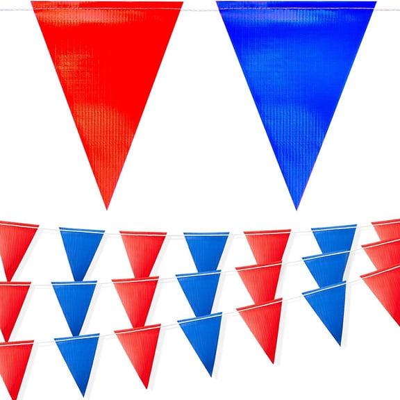 Nacrum 10 m Perimeter Marking Flags Red Blue Safety Pennant Banner String, Fade-Resistant Outdoor Traffic & Construction Warning Line