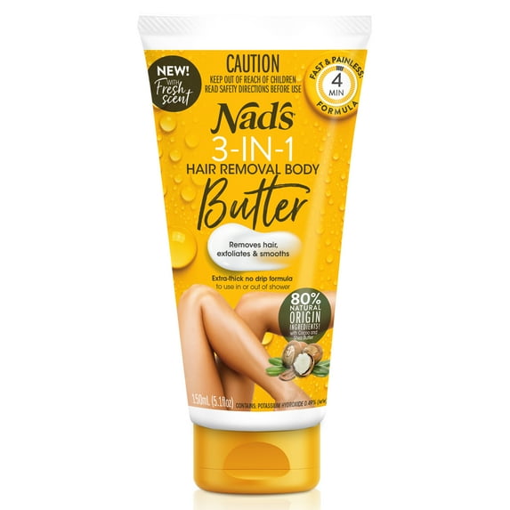 Nad's 3-in-1 Hair Removal Body Butter, Natural Hair Removal Cream for Body and Bikini