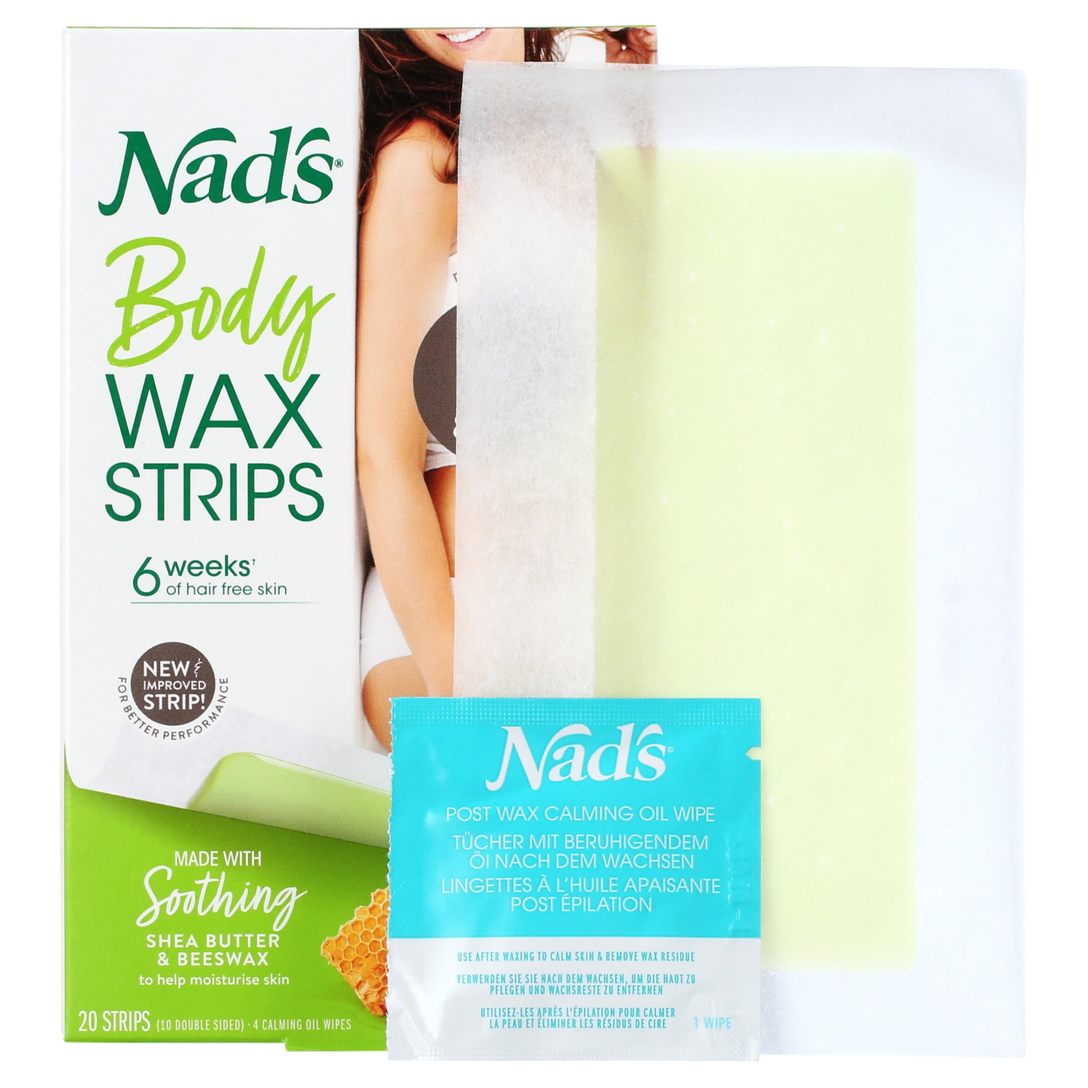 Nad's Body Wax Strips, Body Hair Removal for Women with Bonus Oil Wipes