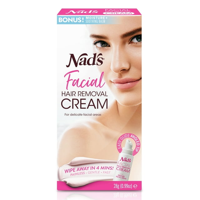 Nad's Painless Facial Hair Removal Cream for Sensitive Skin, 0.99 oz with Bonus Soothing Balm