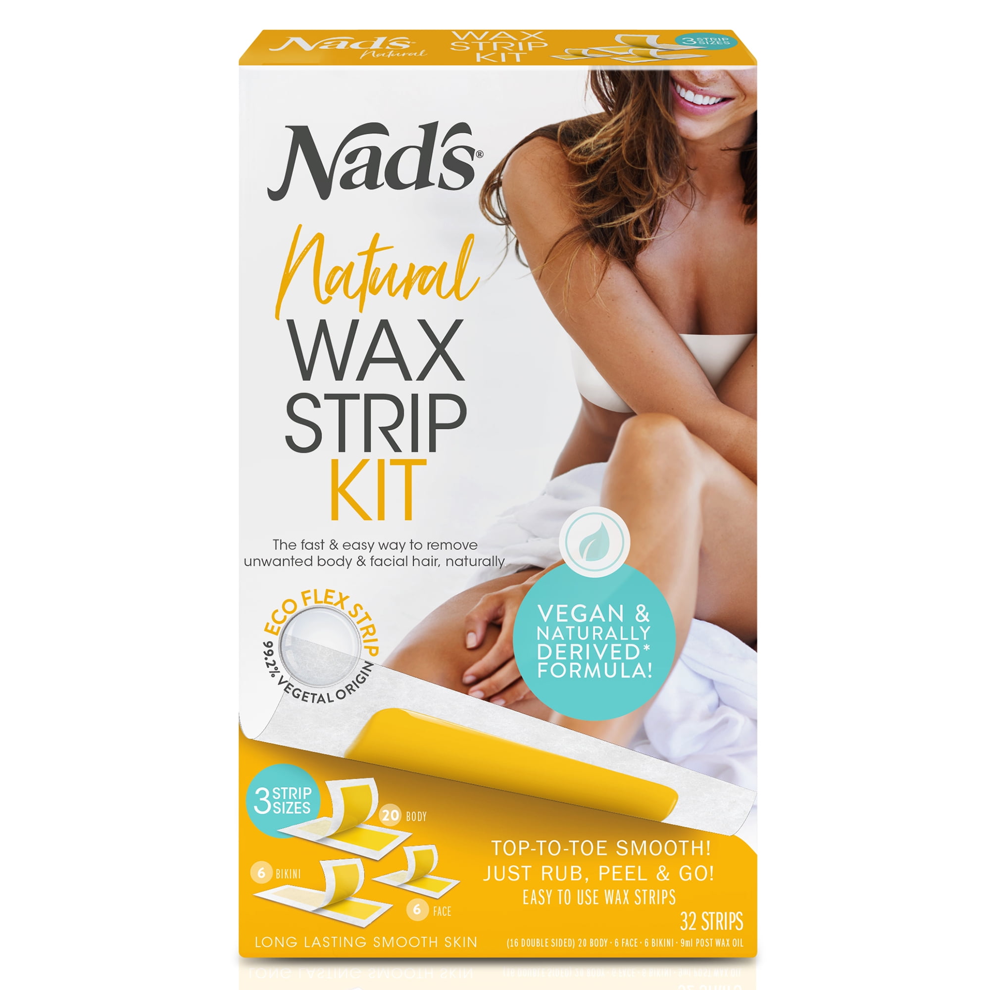 Nad's Natural Wax Strip Kit for Bikini, Body and Face Hair Removal