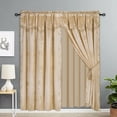 thumbnail image 1 of Gorgeous Home Linen 4pc Floral Printed Gold Elegant Rod Pocket Window Curtain Panel Treatment Drape with Matching tieback in 84" Long Nada, 1 of 5