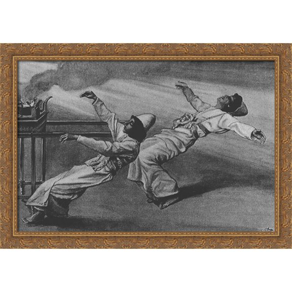 Nadab and Abihu are killed in the Tabernacle, Leviticus 40x28 Large Gold Ornate Wood Framed Canvas Art by James Tissot