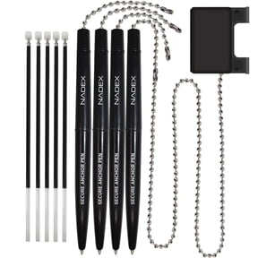 Nadex Coins NCS8-1205 Security Ballpoint Pen Set with Chain and Base, Black, 4 Pack