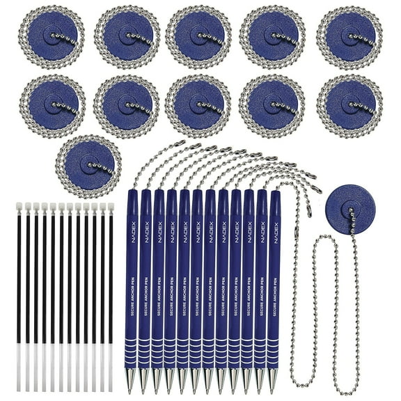 Nadex Coins Ball and Chain Security Pen Set Blue Dozen (NCS8-1205) NWHNCS81205