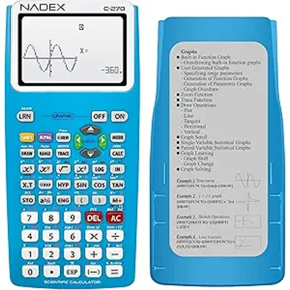 Nadex Scientific Calculator with Graph Functions for College and High School Students, Engineering, Advanced Mathematics, Calculus, Algebra, Geometery, Trigonometry, Statistics - Blue