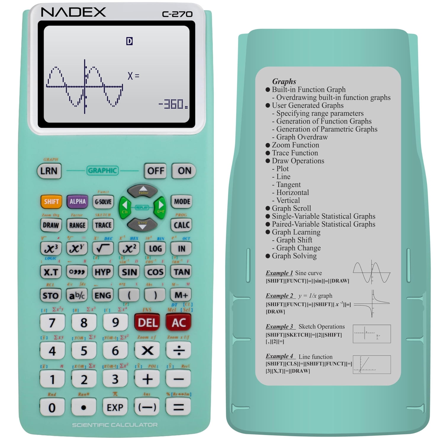 Nadex Coins C-270 Scientific Calculator with Black and White Graph