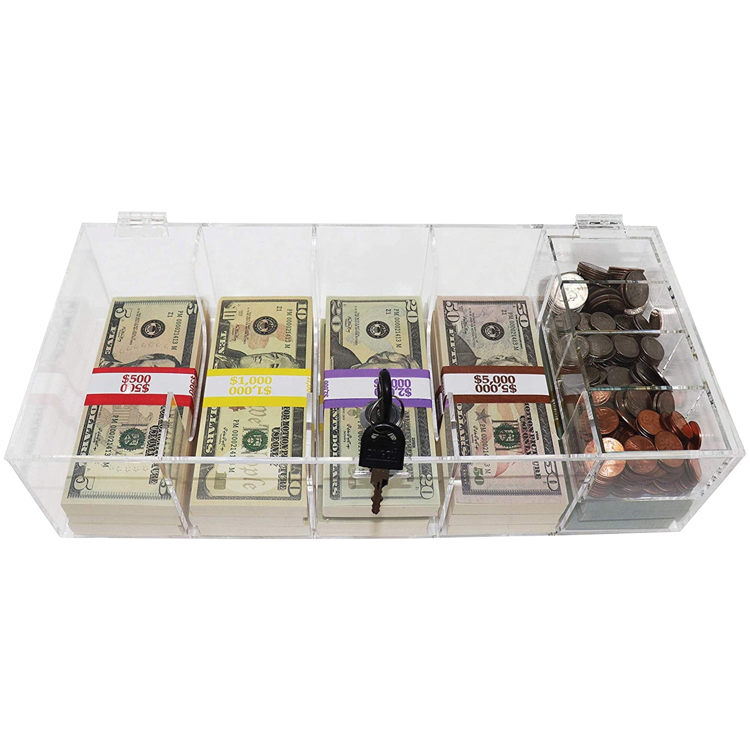 Nadex Coins ENR1-1100 5-Compartment Currency Tray with Locking Cover and Coin Tray