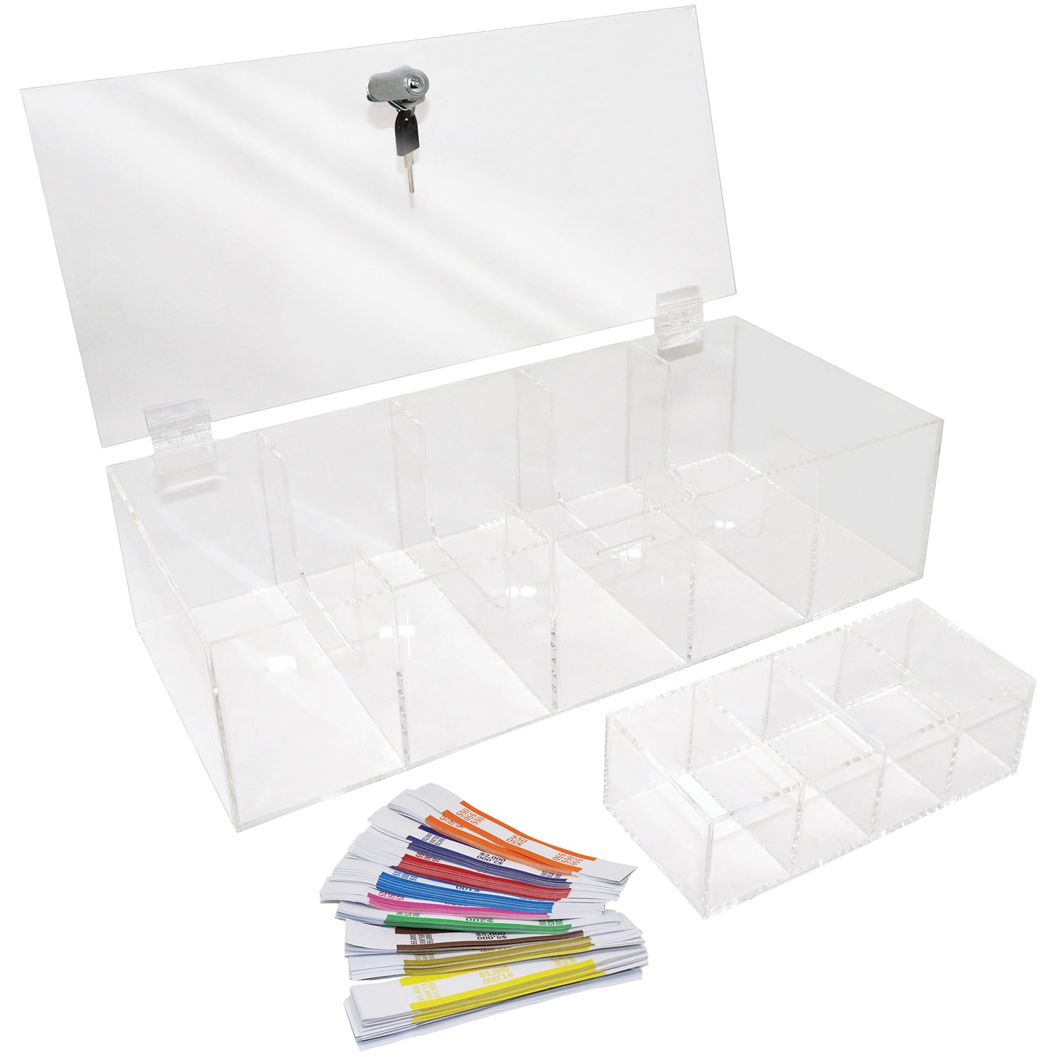 Clear Acrylic 5-Compartment Currency Tray with Locking Cover