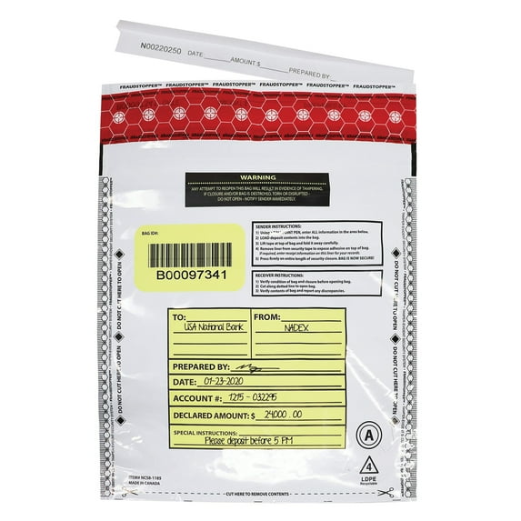 Nadex Coins NCC1-1120 Opaque Tamper-Evident Cash and Coin Bank Deposit Bags White.