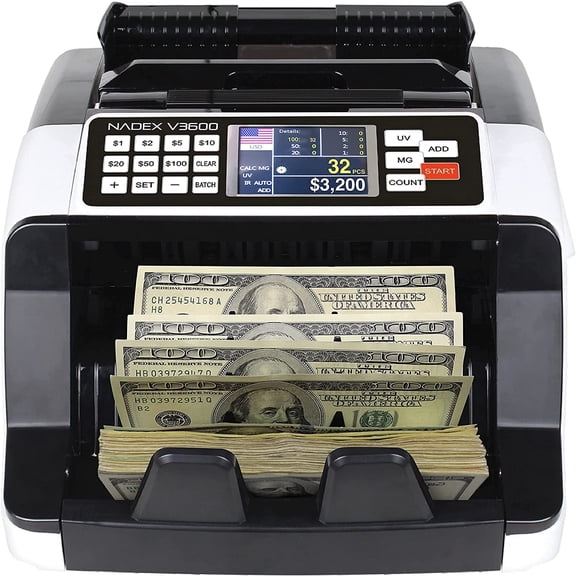 Nadex Coins V3600 Money Counter and Counterfeit Detector Machine with Batch Counting Function, LCD Display, Black