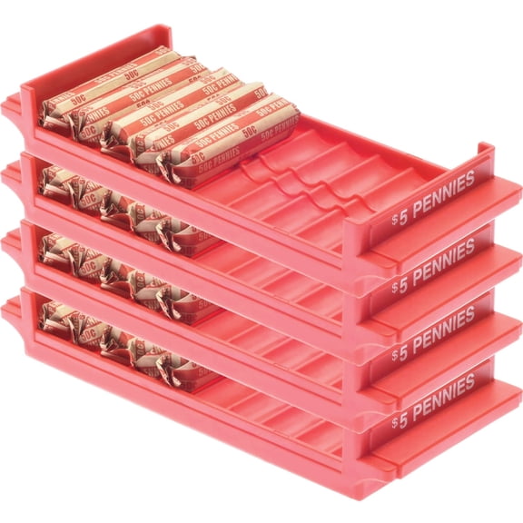 Nadex Coins NCS8-1009-4PK Stackable Roll Storage Organizer Tray Set with Ridges for Loose Change, 4 Pack