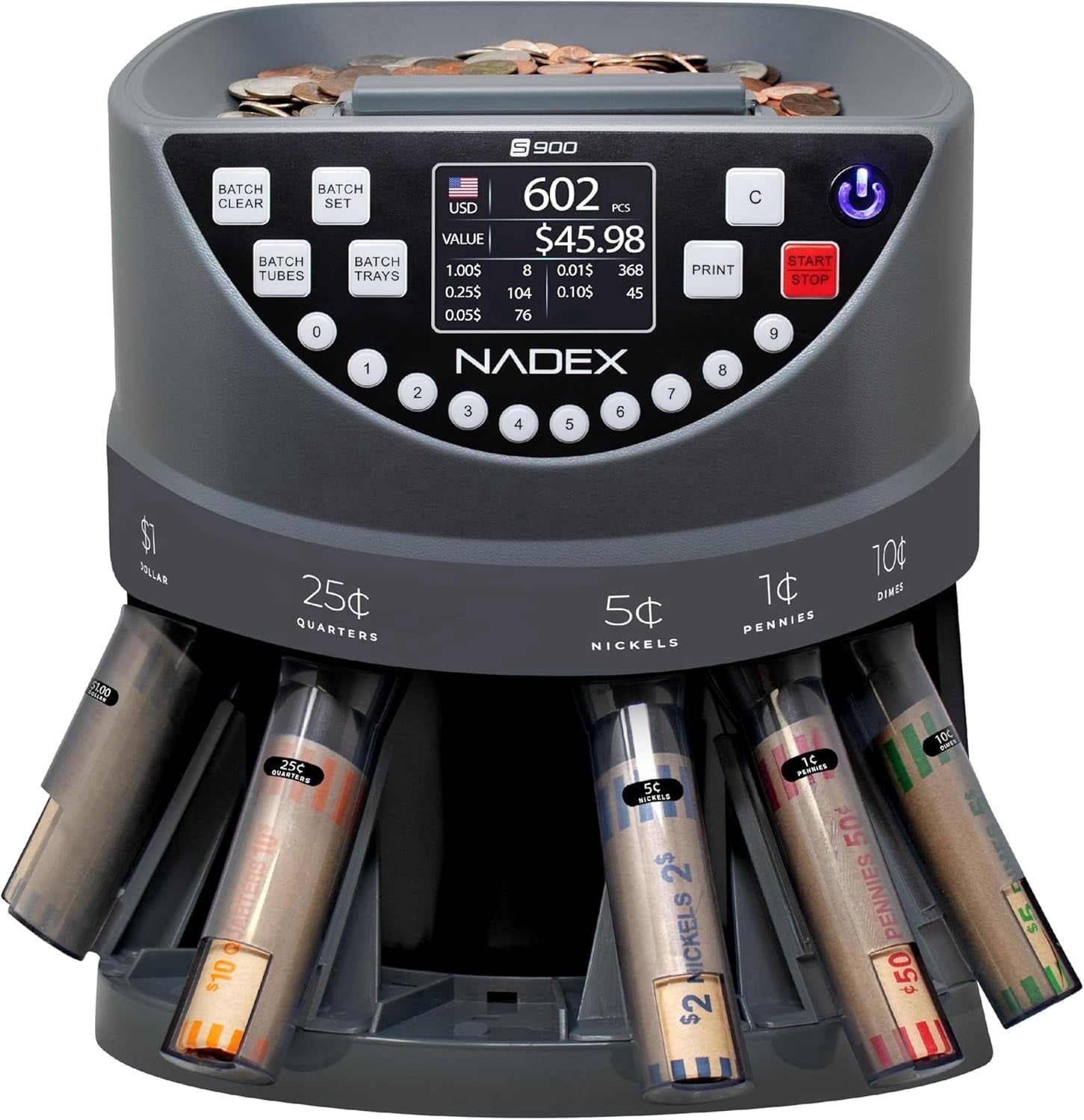Nadex S900 Coin Sorter Counter and Wrapper Machine with 48 Preformed ...