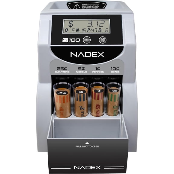 Nadex S180 Digital Coin Counter, Sorter,and Wrapper - Automatically Sorts and Counts Coin Batches, Stops on Full Coin Rolls, Silver