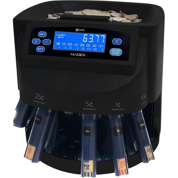 Nadex S545 Pro Coin Counter Sorter and Changer Machine, 300 Coins Per Minute, Includes Coin Tubes and 48 Wrappers