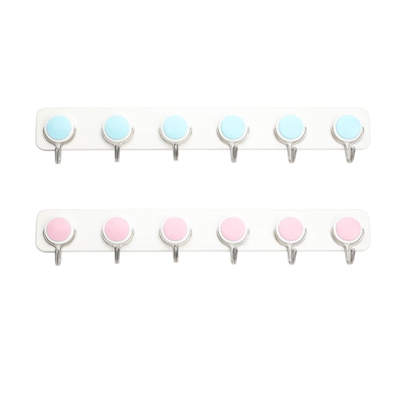 Nadi 2pcs Wall Mounted Hook Rack 6 Hooks Rack Self-Adhesive Coat Hanger Reversible Row Hook Storage Rack for Office Kitchen Random Color