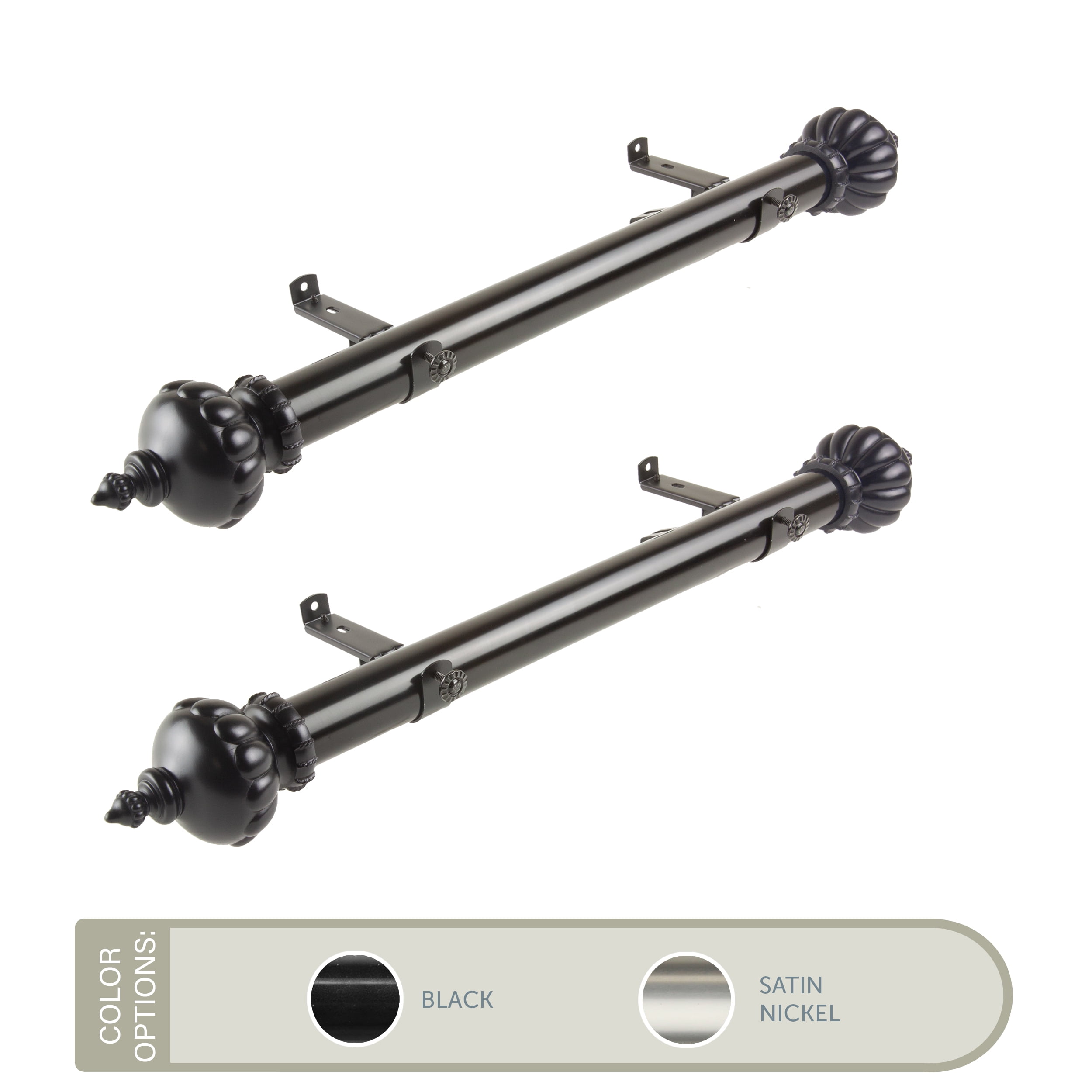 Nadia 1.5" Side Curtain Rod 18 inch Long (Set of 2) - Black