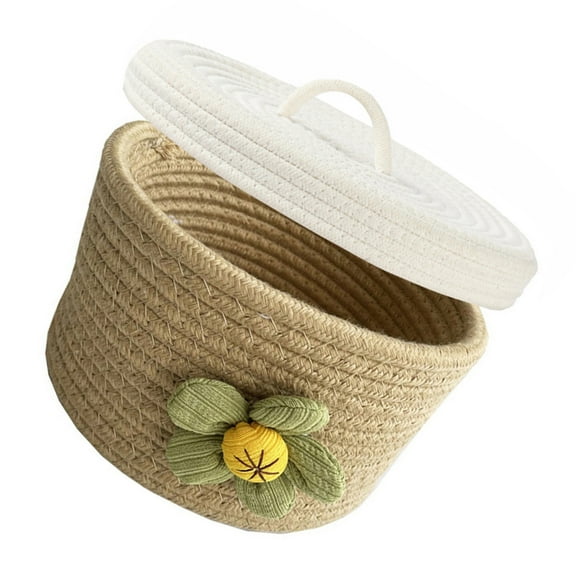 Nadinraom Storage Box with Lid Wicker Woven Cotton Rope Basket, Handles
