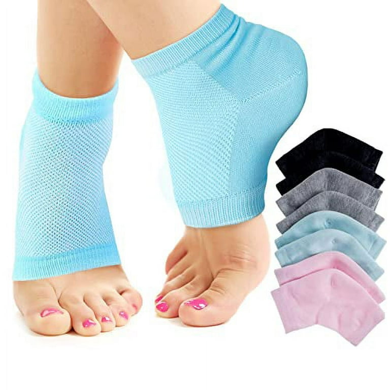 Nado Care 4 Pairs Heels Moisturizing Socks for Dry Cracked Heels Repair -  Moisturizing Gel Heel Sleeves Open Toe Comfy Socks Day Night - Pink, Blue,  Grey and Black 