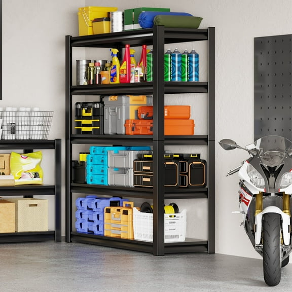 NadooLite 5 Tier Storage Shelf Units 2500LBS Adjustable Garage Shelves Heavy Duty,35.4"W x 15.7"D x 72"H,Black Metal Shelving