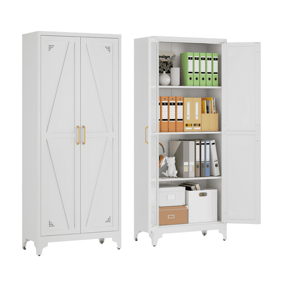 NadooLite 67"Tall Metal Vertical File Cabinet with Adjustable Shelves,2 Doors and Anti-Tip Device Storage Cabinet for Home Office,Kitchen,Garage,White
