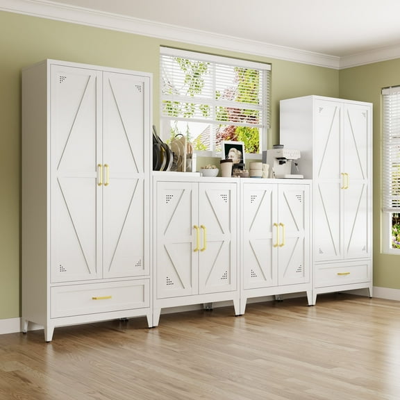 NadooLite 71"H White Metal Storage Cabinet with Adjustable Shelves, 2 Doors & 1 Drawers, Multi-Use Organizer for Garage,Dining,Bath,Laundry,Pantry