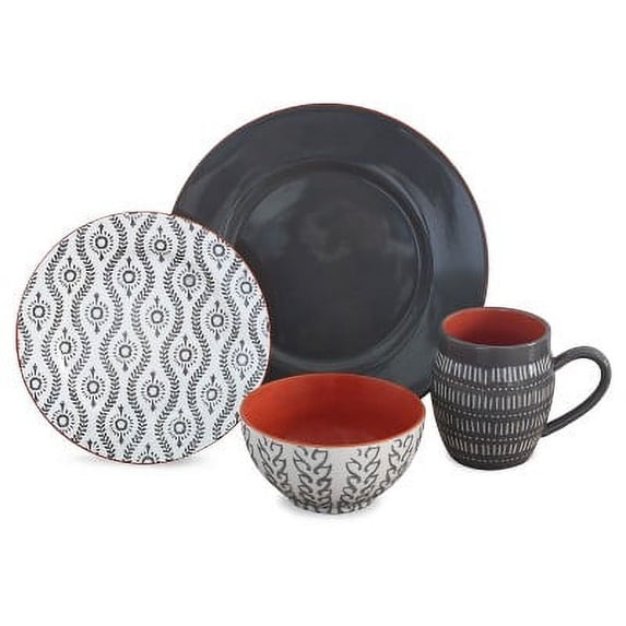 Nador 16 Piece Stoneware Dinnerware Set, Gray