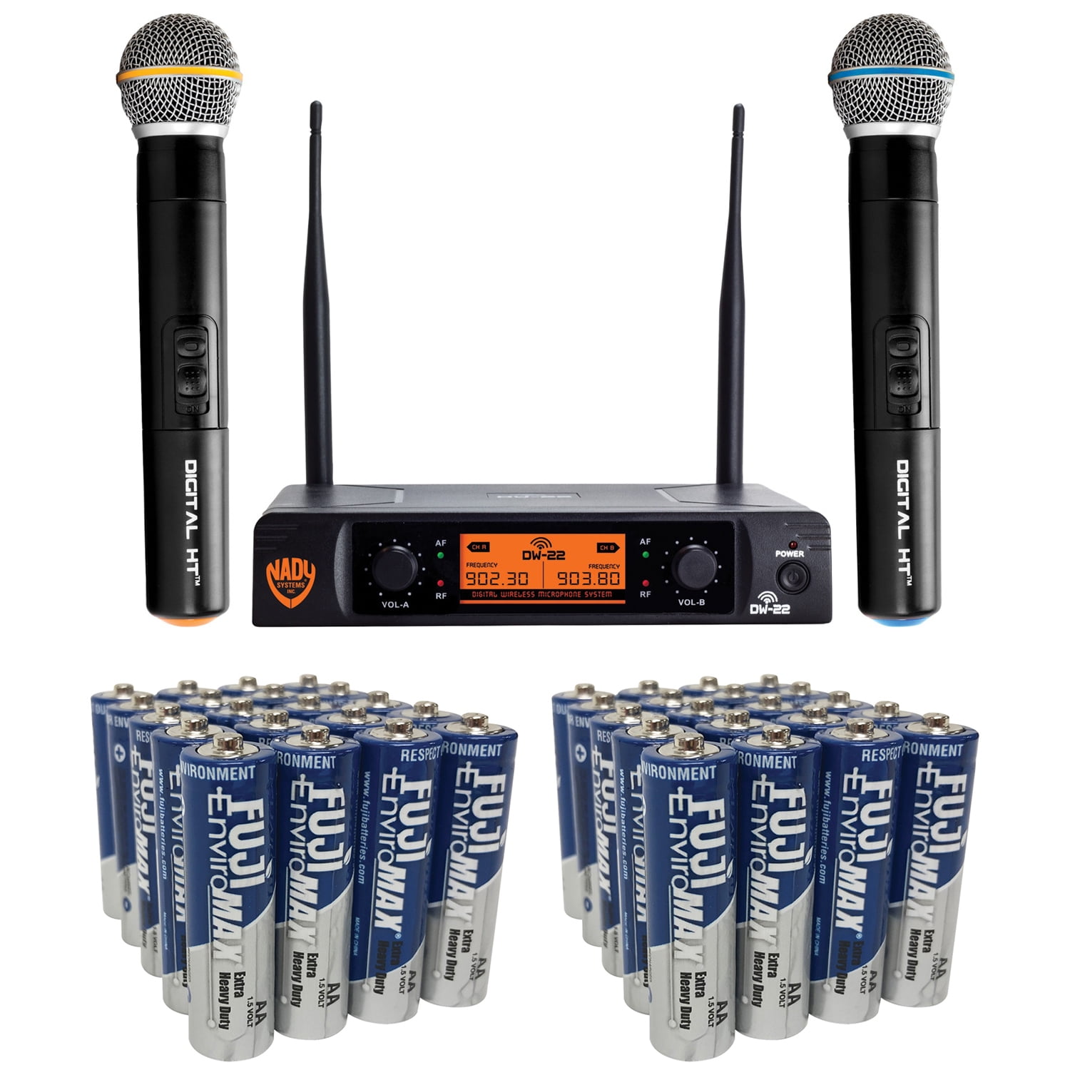 Nady DW-22 Dual Digital Wireless Lapel ＆ Headset Microphone System - Ultra-Low Latency with QPSK Modulation - XLR and 1/4” outputs - UHF Range - Fix Nady DW-22-HT-ANY Dual-Transmitter Digital Wireless Microphone