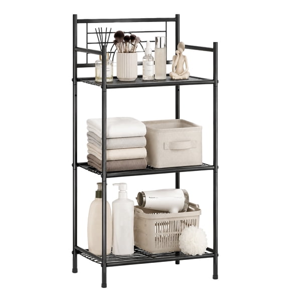 Naeqieo 3-Tier Bathroom Shelf, Simple Metal Bathroom Shelves with Fixed on the Wall, Floor Storage Stand for Bathroom & Kitchen