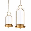 Naeqieo 5" & 4" Hurricane Glass Candle Holders Set of 2, Metal Hanging Candle Holder with Glass Dome, for Home Decor, Table Decorations, Centerpiece, Gold