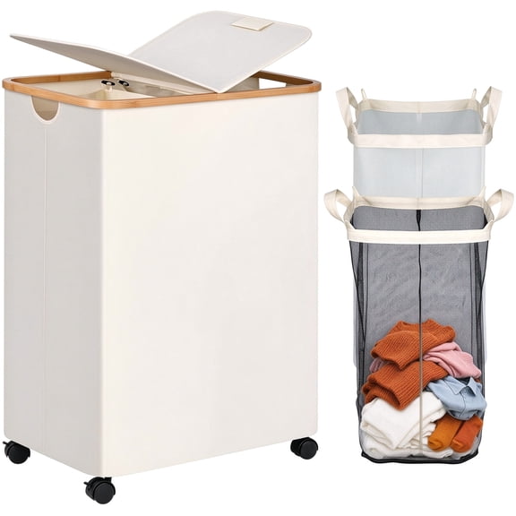 Naeqieo Laundry Hamper with Wheels, 160L Large Laundry Basket with Removable Liner Bags & Handles for Bedroom, Bathroom, Dorm and College