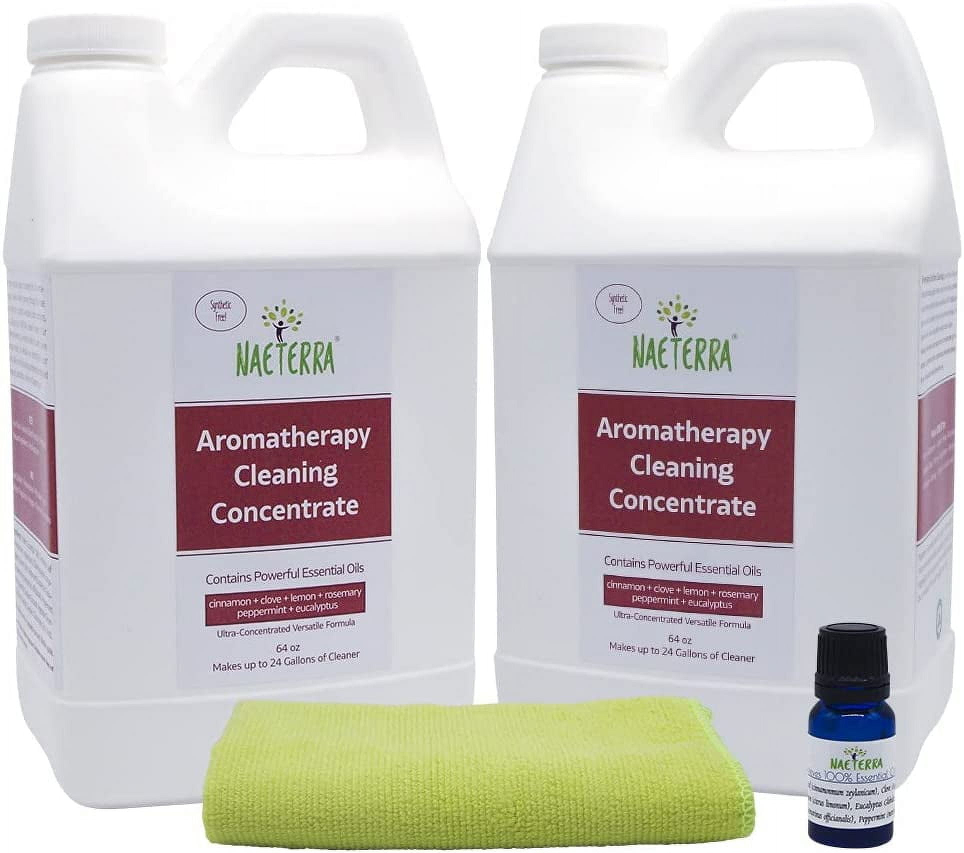 Naeterra Aromatherapy Cleaning Concentrate – 1 Gallon | Multi-Surface Cleaner | Includes Microfiber Towel & 10ML Essential Oil Blend with Clove, Cinnamon, Lemon, Rosemary, Eucalyptus & Peppermint