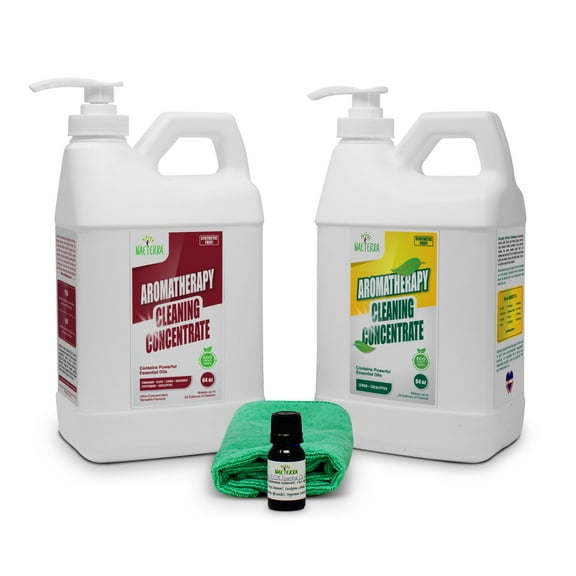 Naeterra Aromatherapy Cleaning Concentrate 64 oz + Lemon-Eucalyptus 64 oz + 1 Micro Fiber Towel + 10ML Naeterra Oil - Loaded with Clove, Cinnamon, Lemon, Eucalyptus, Rosemary, Peppermint